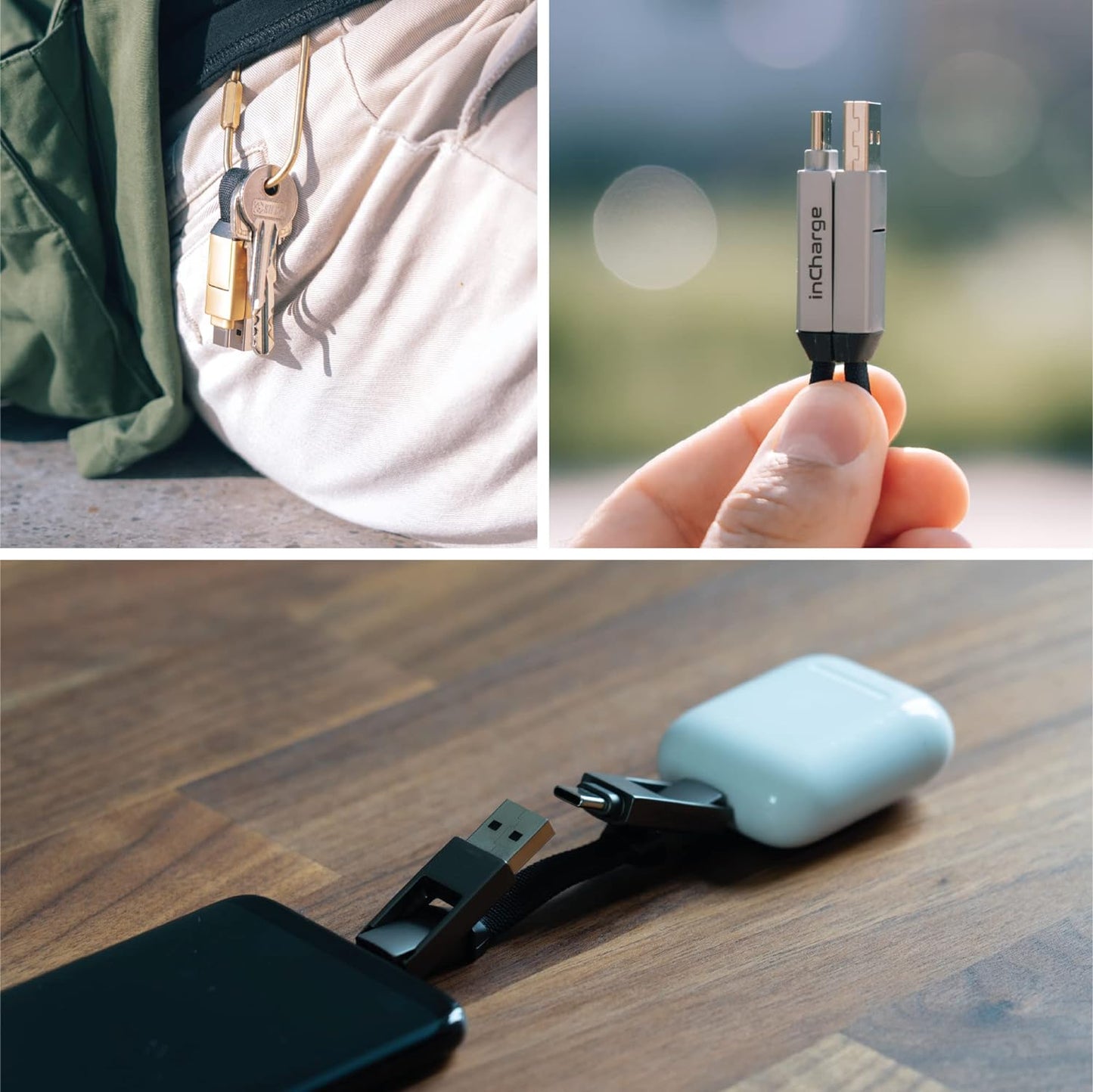Rolling Square,inCharge 6,Portable Keychain 6 Combination 1 Multi-Charging Cable,Mercury Gray